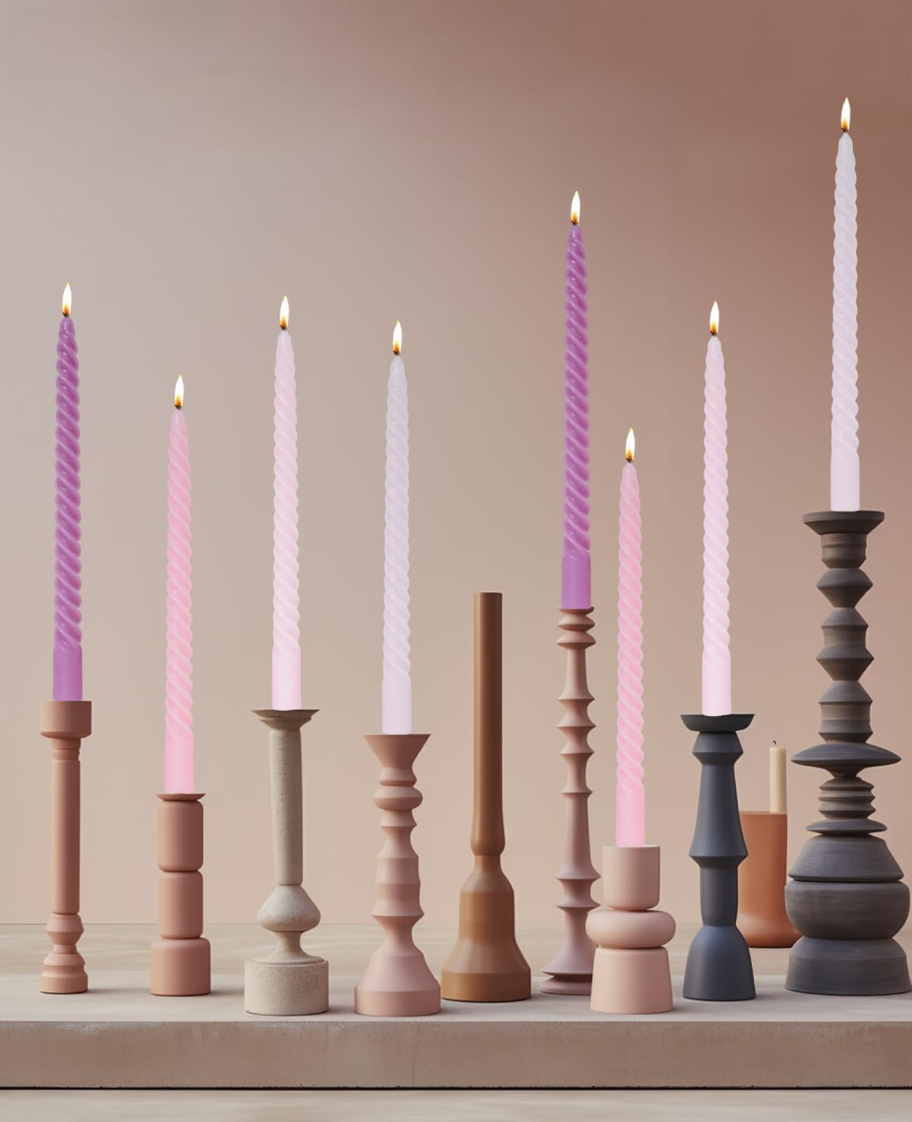 Handmade Spiral Taper Candles – 10" Unscented, Dripless (Set of 4)