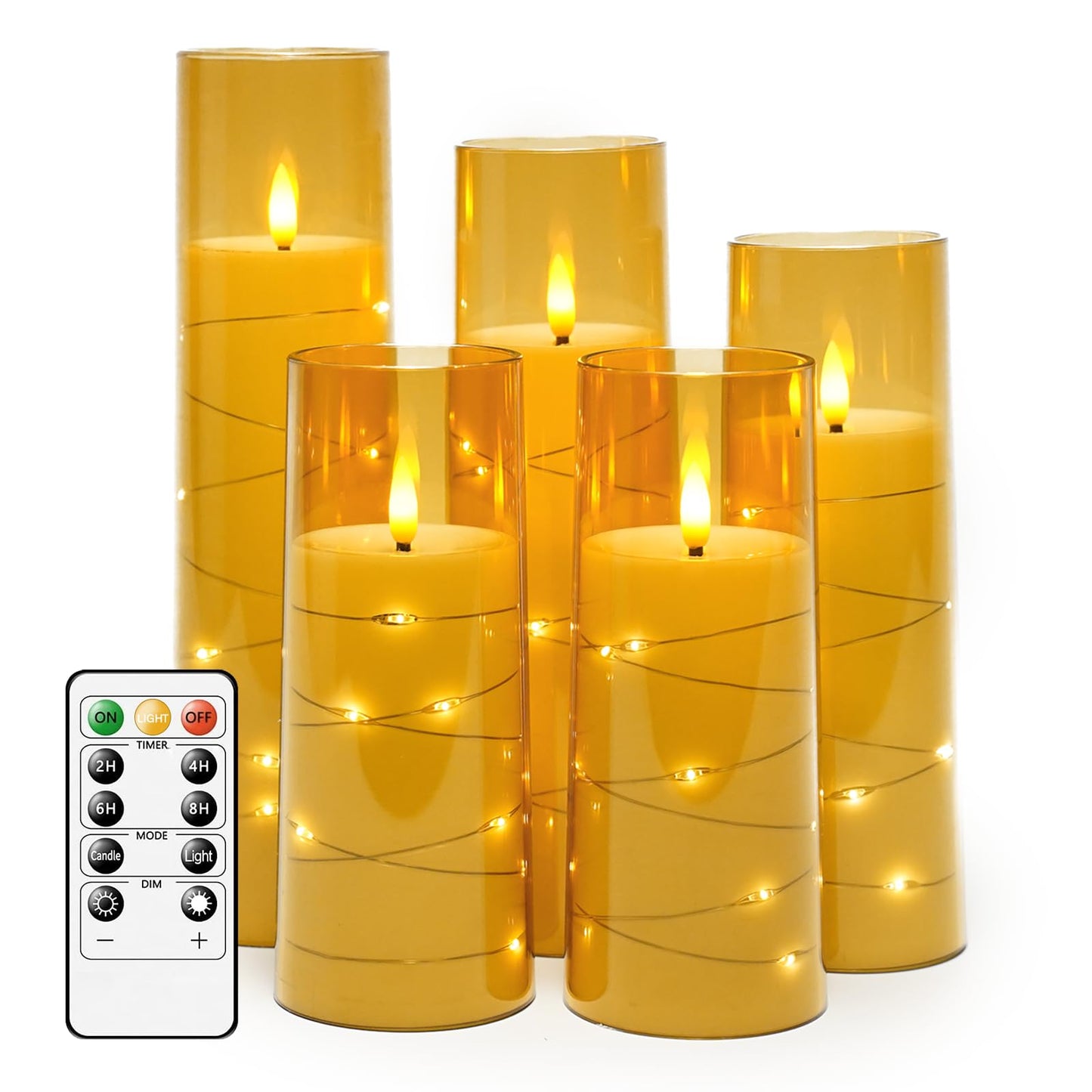 Flameless Mood Lighting Candle Set with Embedded String Lights