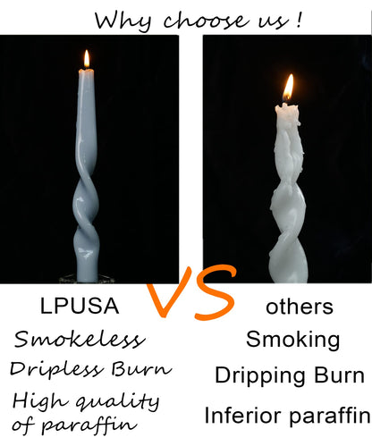 Handmade Spiral Taper Candles – 10" Unscented, Dripless (Set of 4)