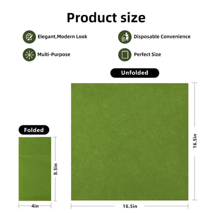 Solid Color Pocket Napkins – 50-Pack Linen-Like Paper Napkins with Silverware Pocket | Soft, Absorbent & Elegant for Dining, Weddings, and Events - Matcha Green
