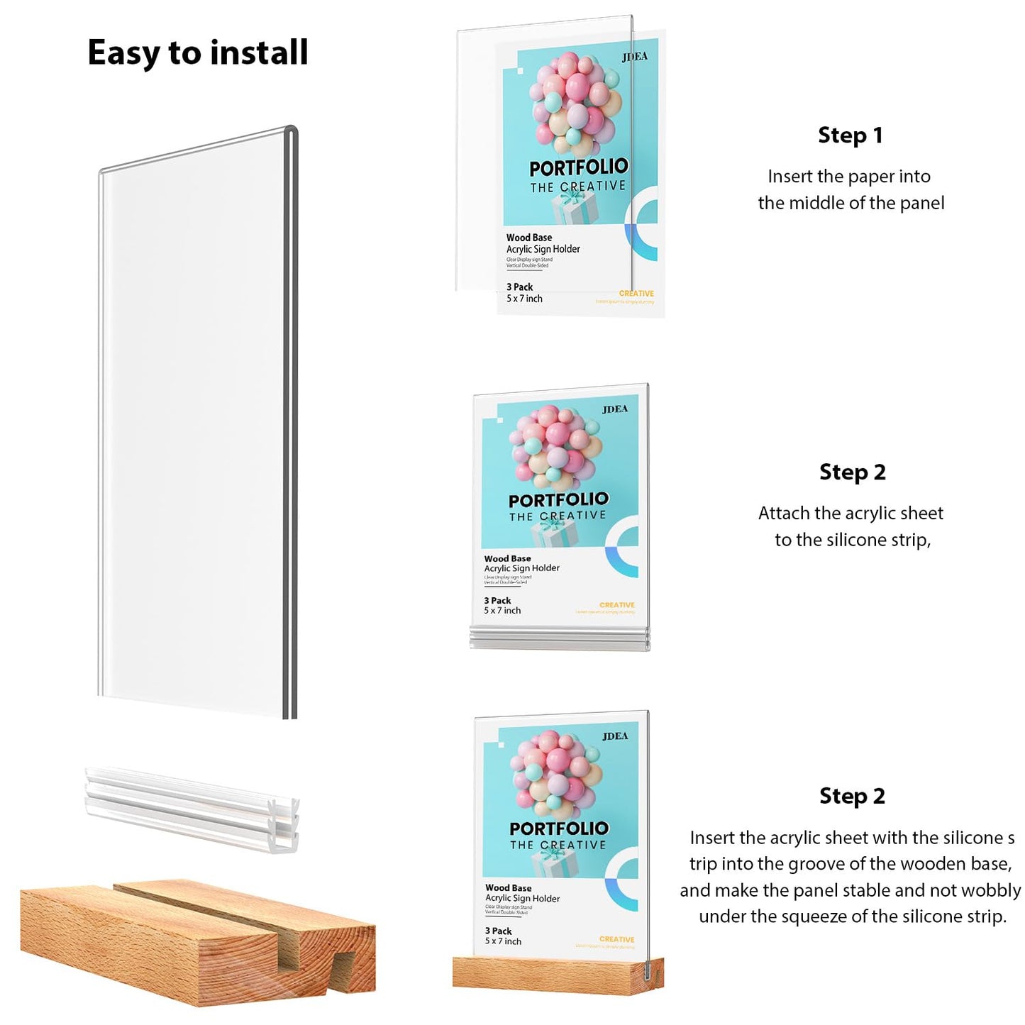 Beech Wood Acrylic Sign Holder – Double-Sided Slotted Display Stand for Menus, Signs, Promotions | Clear Acrylic Tabletop Signage