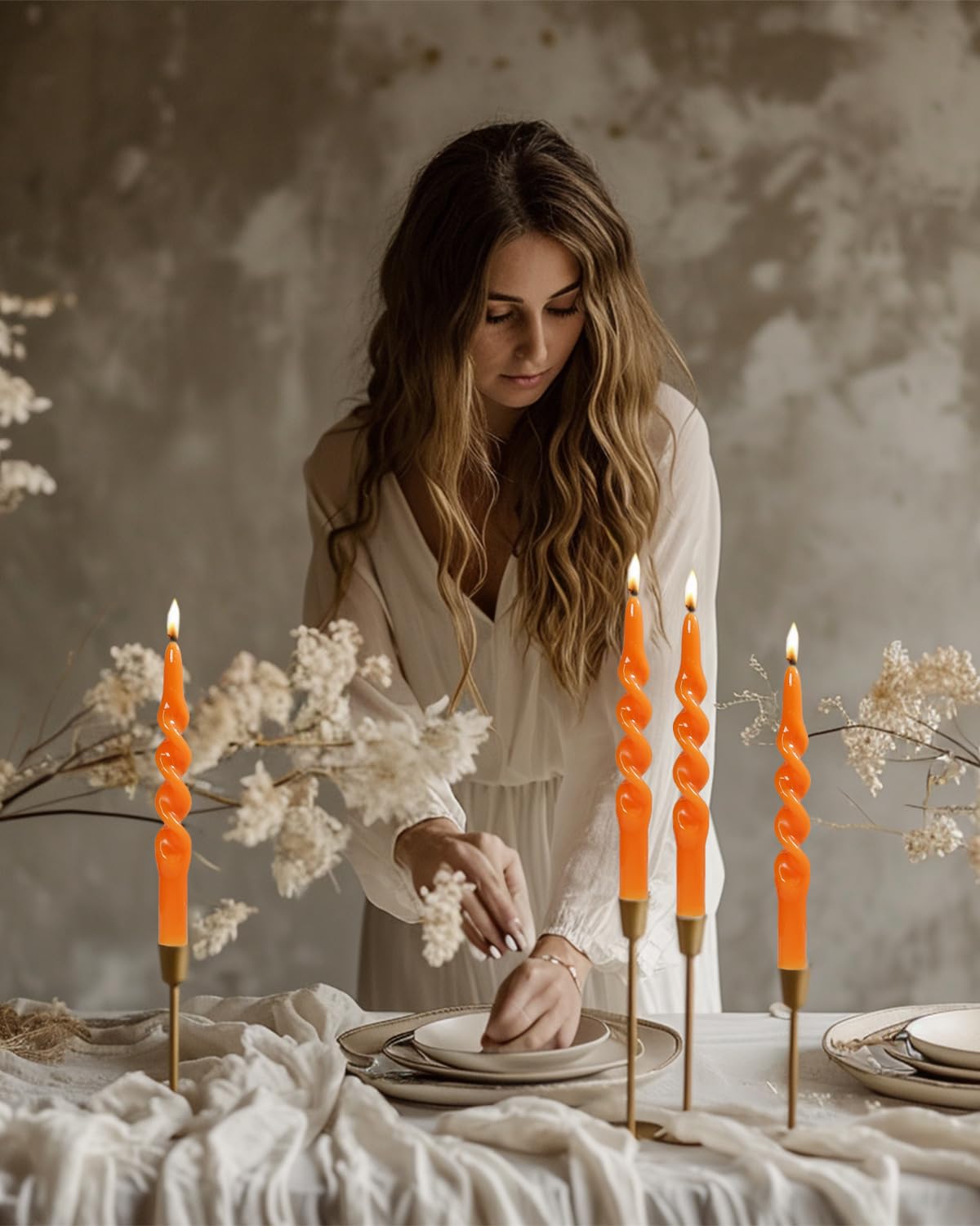 Handmade Spiral Taper Candles – 10" Unscented, Dripless (Set of 4)