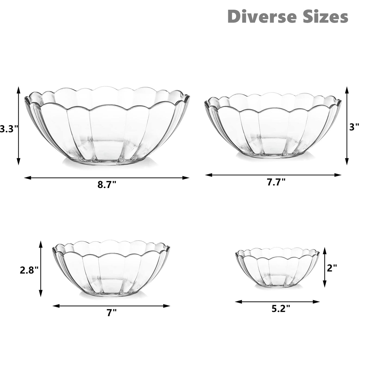 Acrylic Serving & Mixing Bowls – Clear, Flower-Shaped, Lightweight & Break-Resistant – Elegant Salad Bowls for Entertaining, Catering & Daily Use - set of 4
