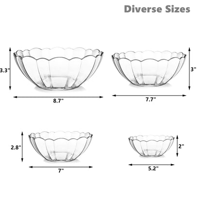 Acrylic Serving & Mixing Bowls – Clear, Flower-Shaped, Lightweight & Break-Resistant – Elegant Salad Bowls for Entertaining, Catering & Daily Use - set of 4