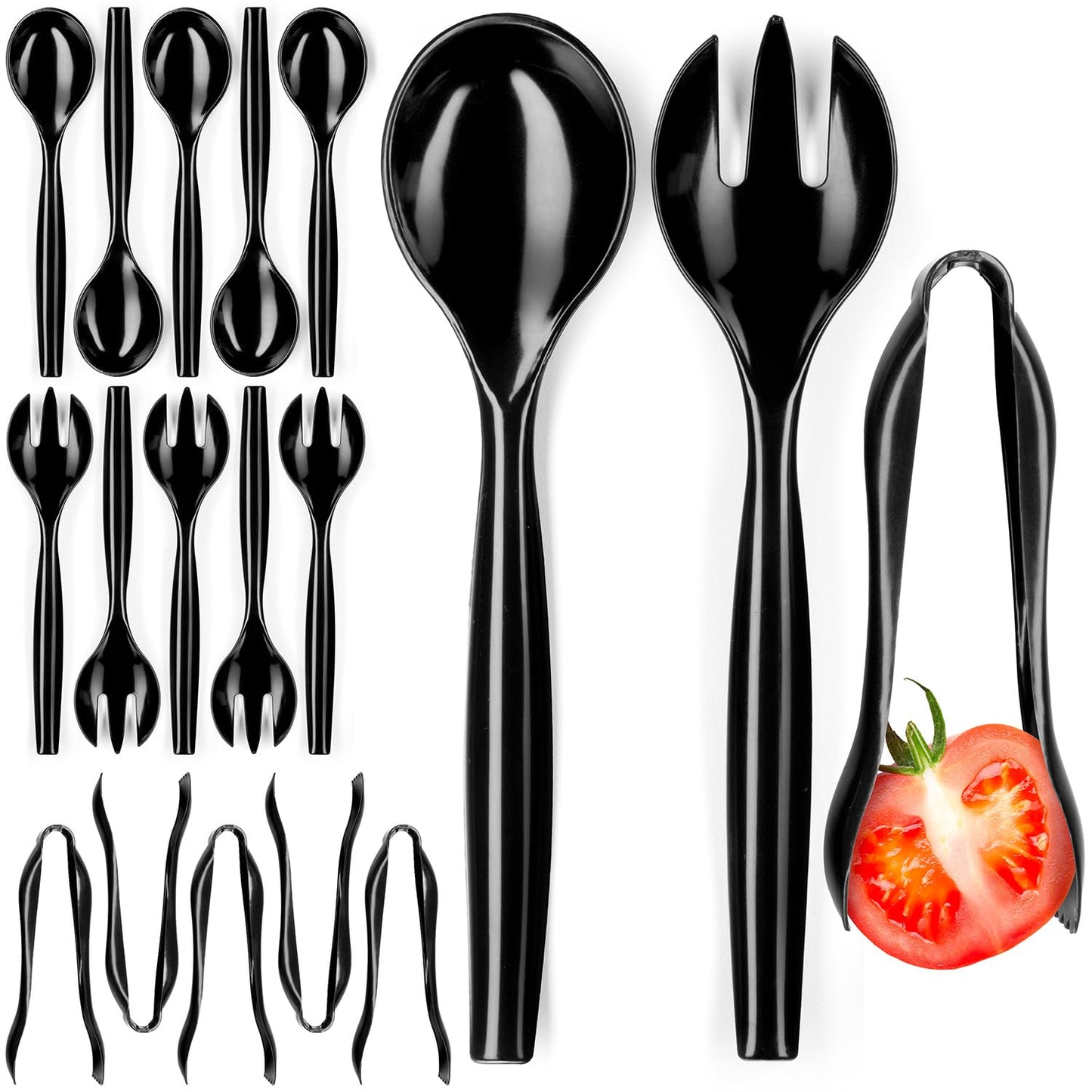 Durable Plastic Serving Utensils Set – 10" Serving Fork, Spoon & 6" Tongs | BPA-Free, Reusable or Disposable | Perfect for Parties, Catering & Events