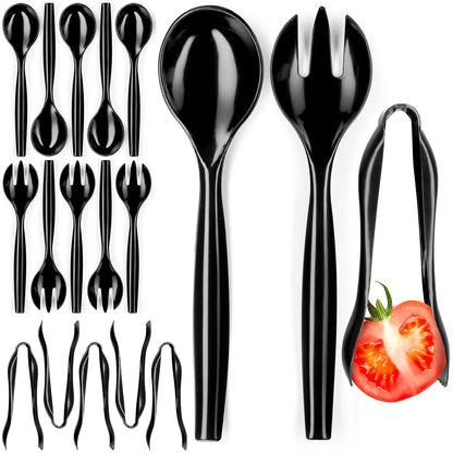 Durable Plastic Serving Utensils Set – 10" Serving Fork, Spoon & 6" Tongs | BPA-Free, Reusable or Disposable | Perfect for Parties, Catering & Events