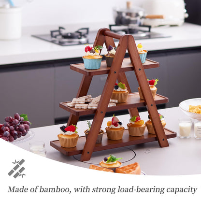 3-Tier Bamboo Cupcake Stand with– Reinforced Dessert Display Tray for Parties, Events, and Home Use