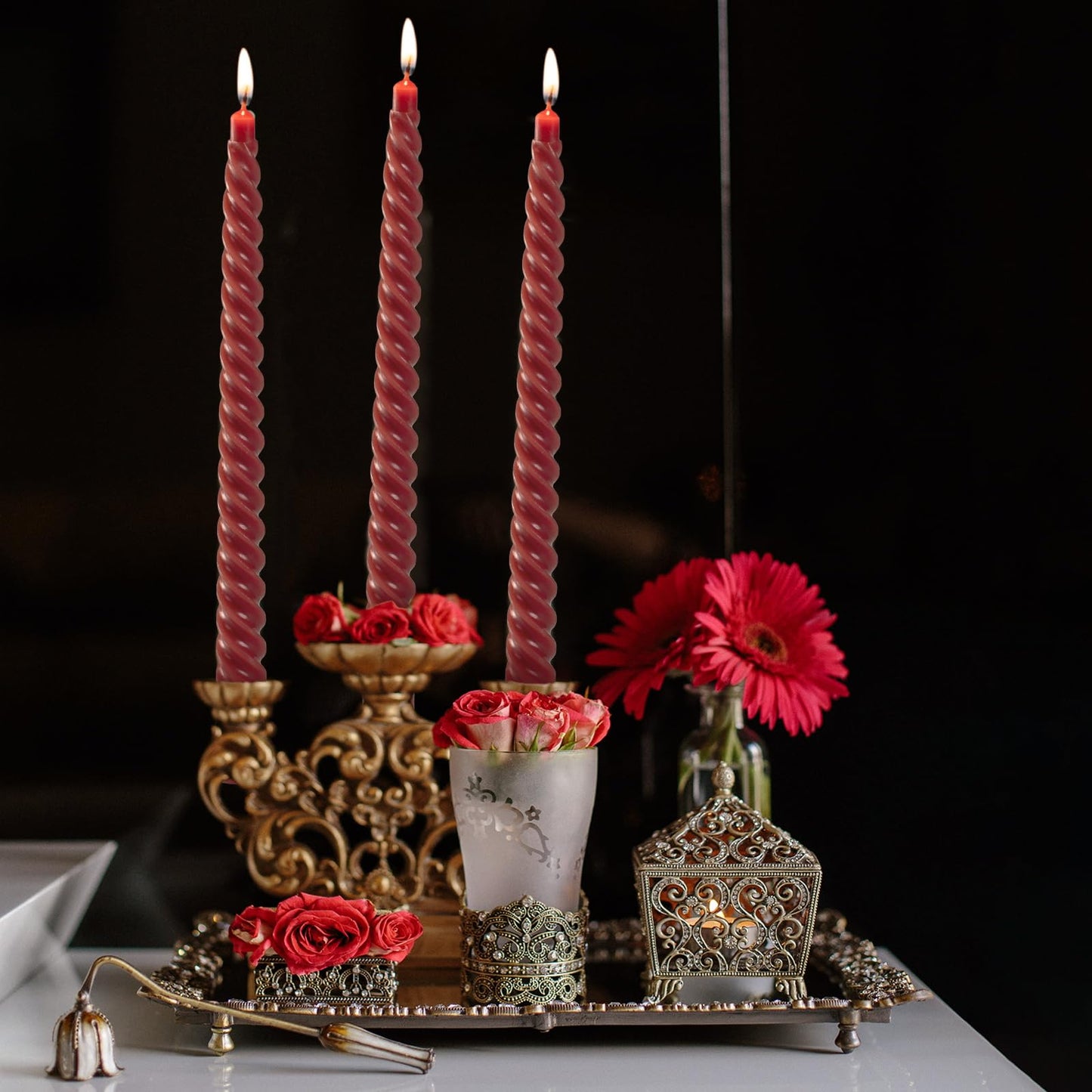 Black Spiral Taper Candles – Set of 8 Handmade Unscented Twist Candlesticks