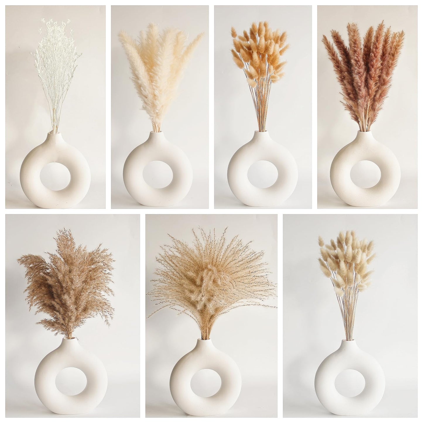 Natural Dried Pampas Grass Bouquet – Mixed Fluffy Pompous Grass for Vase, Boho Decor, Weddings, Gifts & Home Arrangements 100PCS