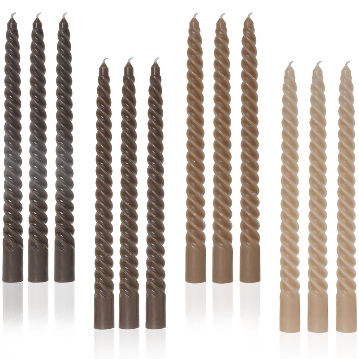 Handmade Spiral Taper Candles – 10" Unscented, Dripless (Set of 4)