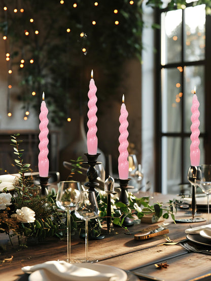 Handmade Spiral Taper Candles – 10" Unscented, Dripless (Set of 4)