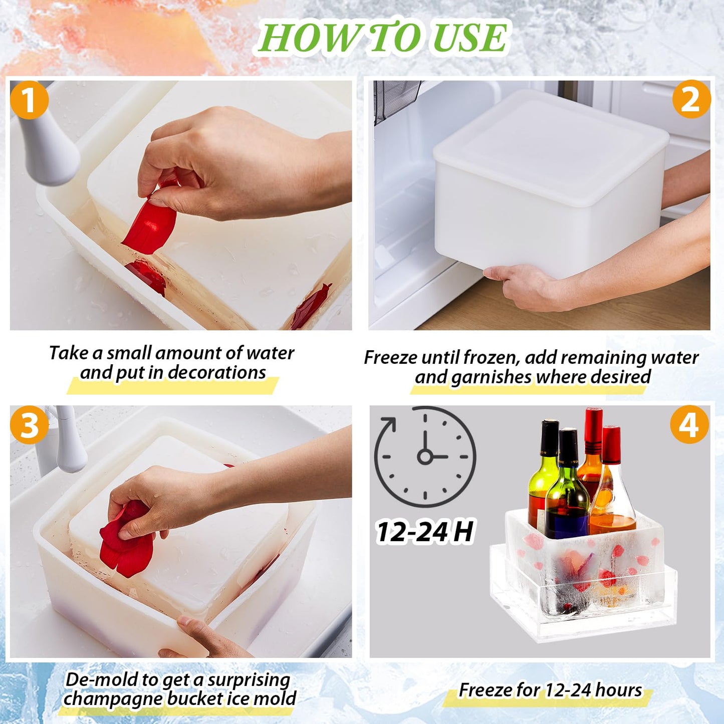 Champagne Ice Bucket Set with Silicone Ice Mold & Draining Racks – Acrylic Drink Chiller for Parties, Weddings & Celebrations