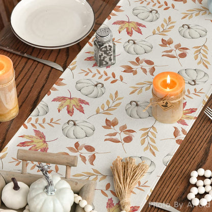 Pumpkins Fall Maple Leaves Fall Table Runner