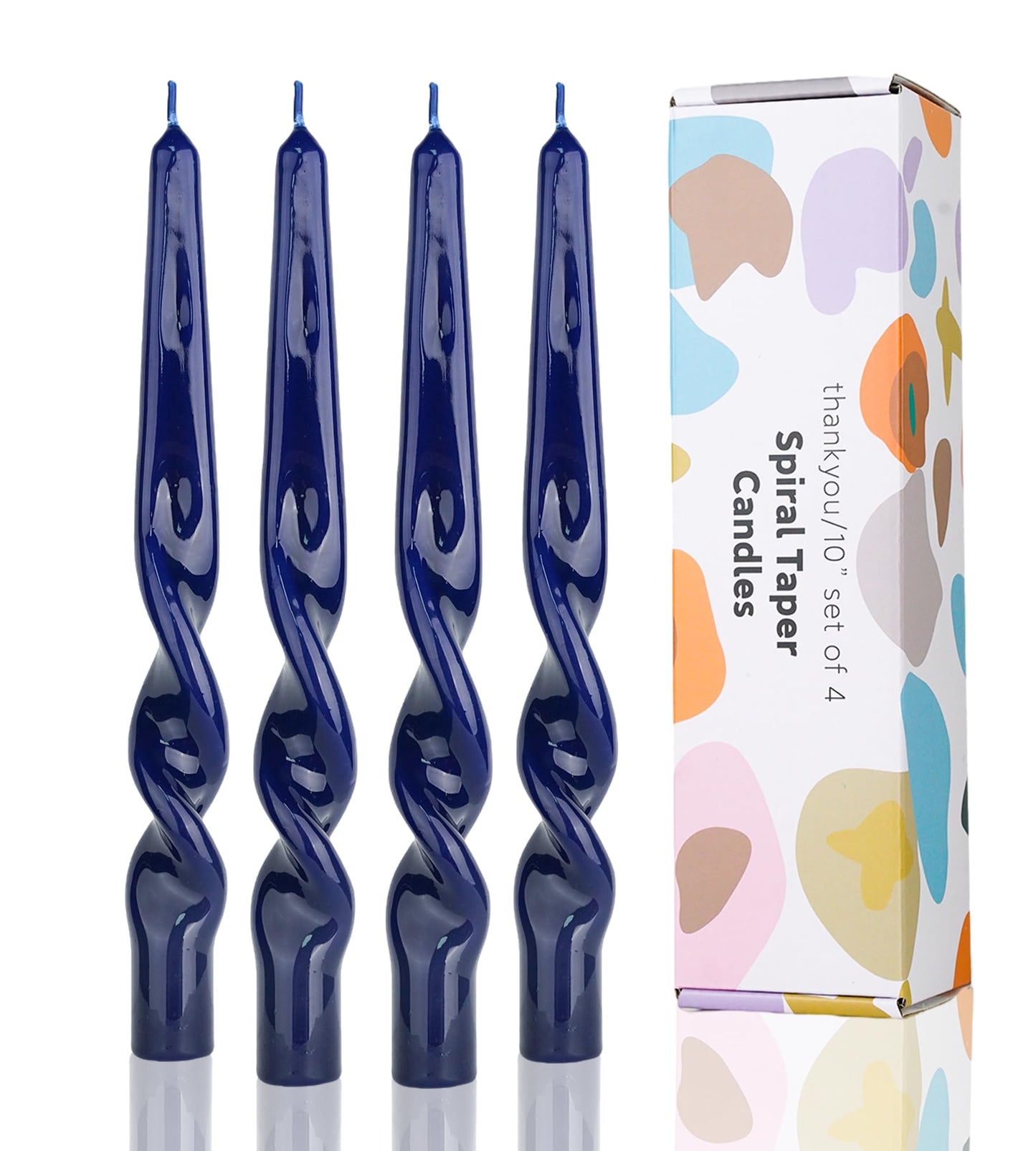 Handmade Spiral Taper Candles – 10" Unscented, Dripless (Set of 4)
