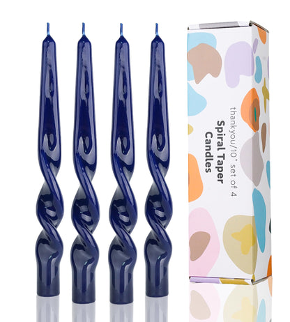 Handmade Spiral Taper Candles – 10" Unscented, Dripless (Set of 4)