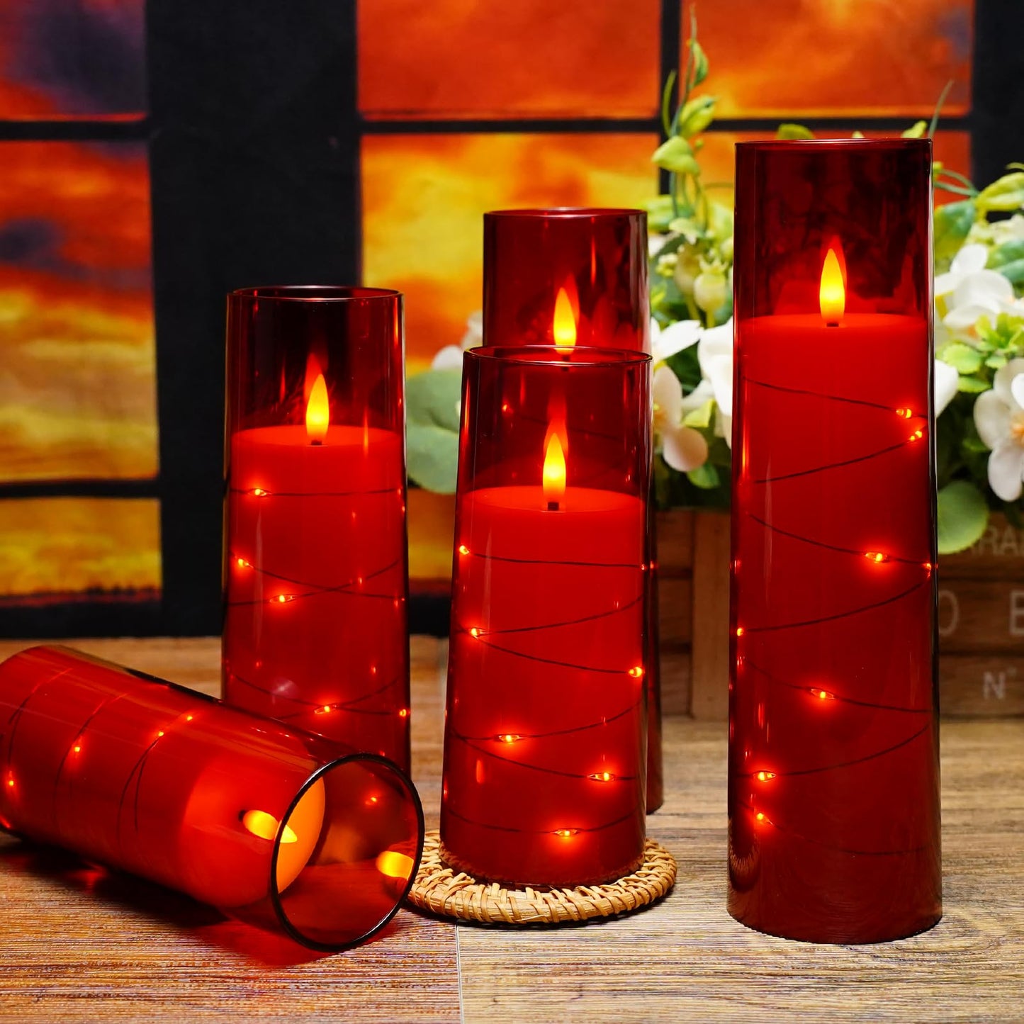 Flameless Mood Lighting Candle Set with Embedded String Lights