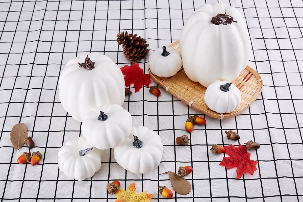 White & Gold Artificial Harvest Pumpkins – 16-Piece Fall Décor Set