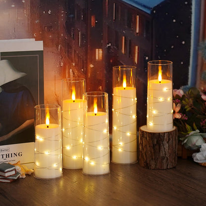 Flameless Mood Lighting Candle Set with Embedded String Lights