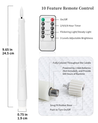 Black Wax Drip Flameless Taper Candles – Set of 6 LED Candles with Remote Control