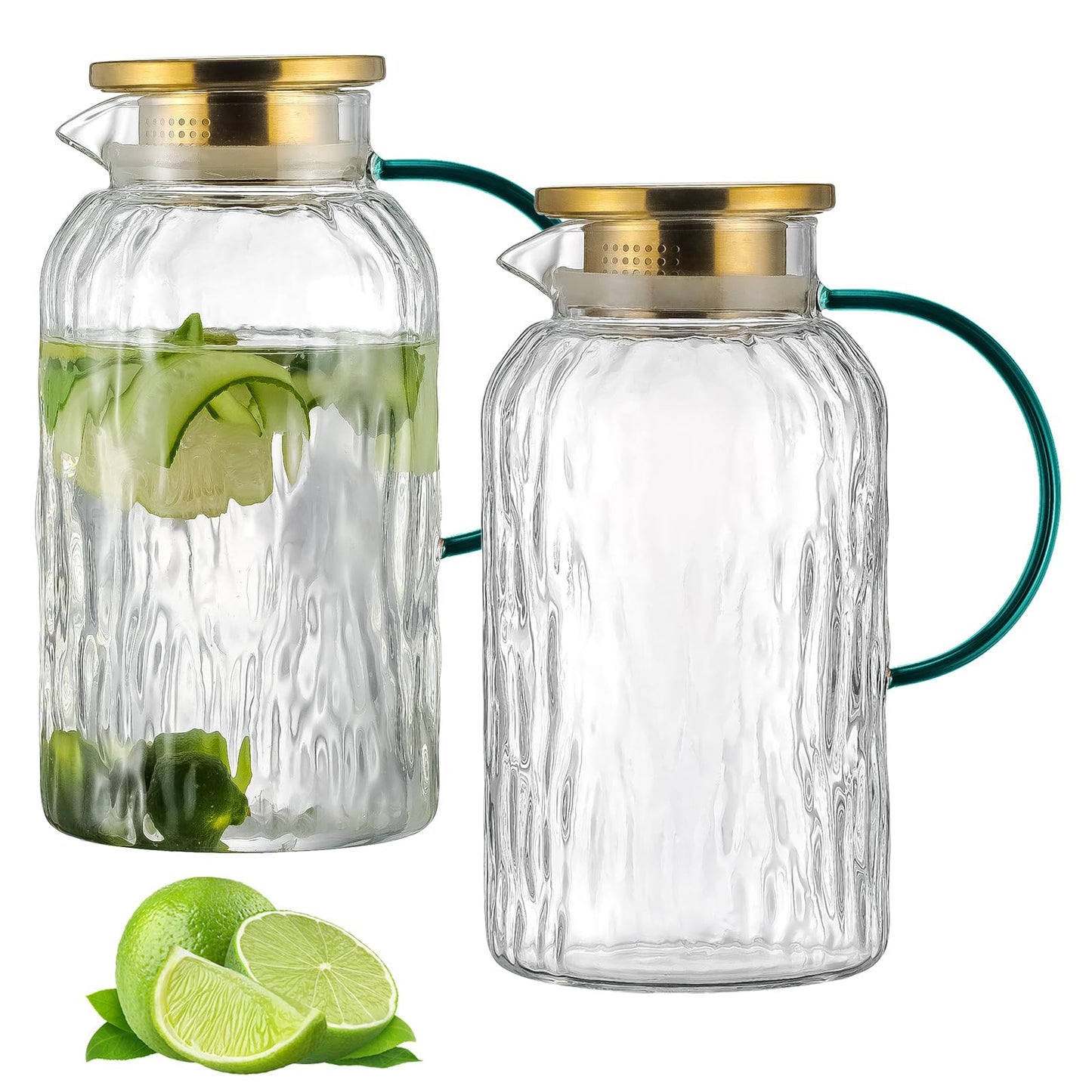 Glass Water Pitcher – 68oz Borosilicate Carafe with Stainless Steel Lid - Heat-Resistant