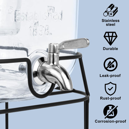 2-Gallon Glass Drink Dispenser Set with Stainless Steel Spigots & Chalkboard Tags – Dual Beverage Dispensers with Metal Stand