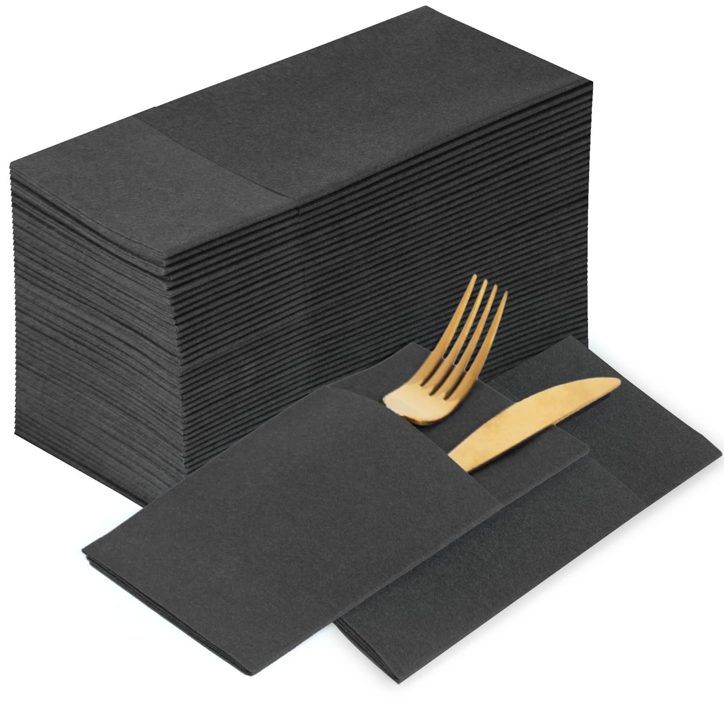 Solid Color Pocket Napkins – 50-Pack Linen-Like Paper Napkins with Silverware Pocket | Soft, Absorbent & Elegant for Dining, Weddings, and Events - Matcha Green