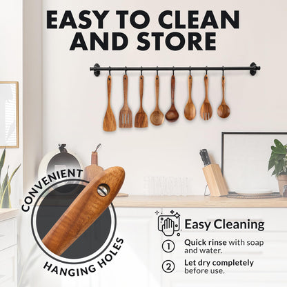 Teak Wood Cooking Utensil Set – 6-Piece Wooden Kitchen Tools | Non-Scratch, Heat-Resistant, Durable Cookware Set