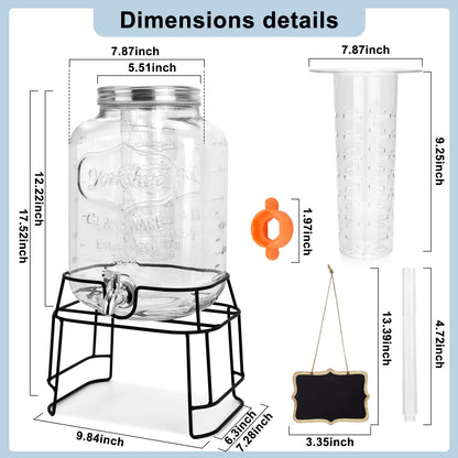 2-Gallon Glass Drink Dispenser Set with Stainless Steel Spigots & Chalkboard Tags – Dual Beverage Dispensers with Metal Stand