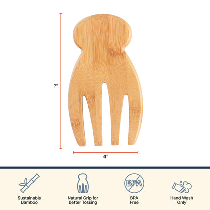 Natural Bamboo Salad Hands – Eco-Friendly Salad Tossers with Thumb Grip | Durable, Non-Slip Salad Serving Claws for Mixing & Plating