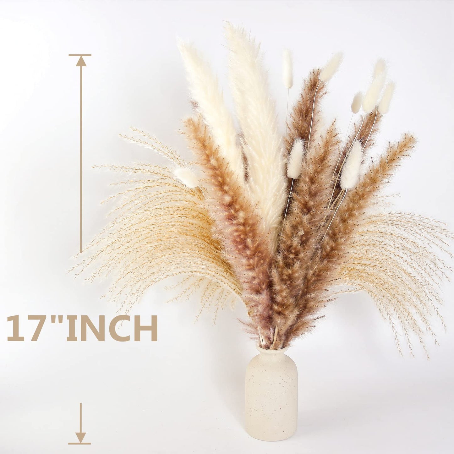Natural Dried Pampas Grass Bouquet – Mixed Fluffy Pompous Grass for Vase, Boho Decor, Weddings, Gifts & Home Arrangements 100PCS