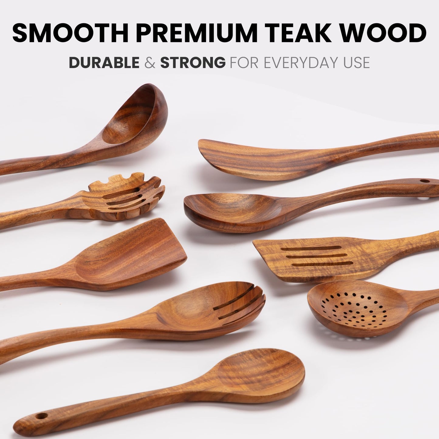Teak Wood Cooking Utensil Set – 6-Piece Wooden Kitchen Tools | Non-Scratch, Heat-Resistant, Durable Cookware Set