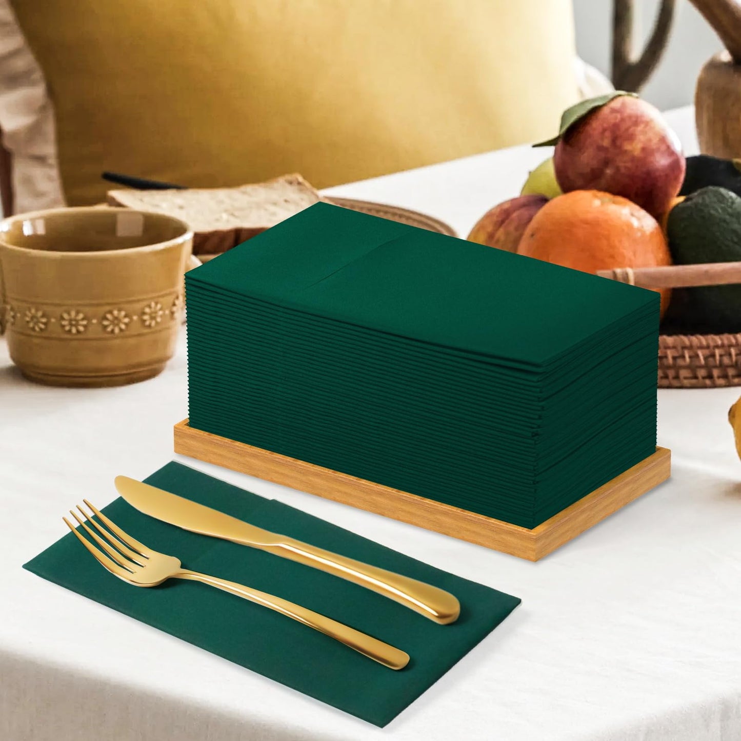 Solid Color Pocket Napkins – 50-Pack Linen-Like Paper Napkins with Silverware Pocket | Soft, Absorbent & Elegant for Dining, Weddings, and Events - Matcha Green