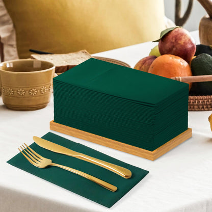 Solid Color Pocket Napkins – 50-Pack Linen-Like Paper Napkins with Silverware Pocket | Soft, Absorbent & Elegant for Dining, Weddings, and Events - Matcha Green