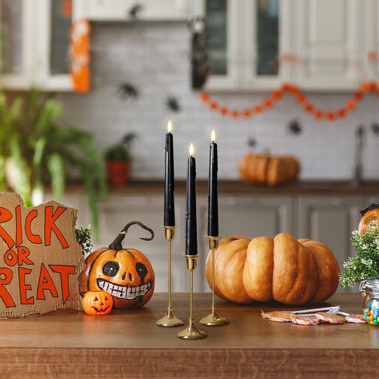 Black Wax Drip Flameless Taper Candles – Set of 6 LED Candles with Remote Control