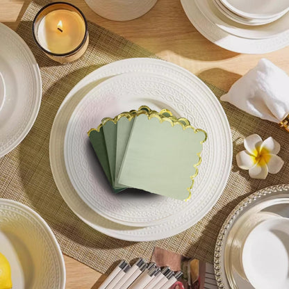 Cocktail Napkins – Scalloped Gold Foil Edge | Soft, Absorbent, Decorative Party Napkins for Weddings, Baby Showers & Events - 100 pack