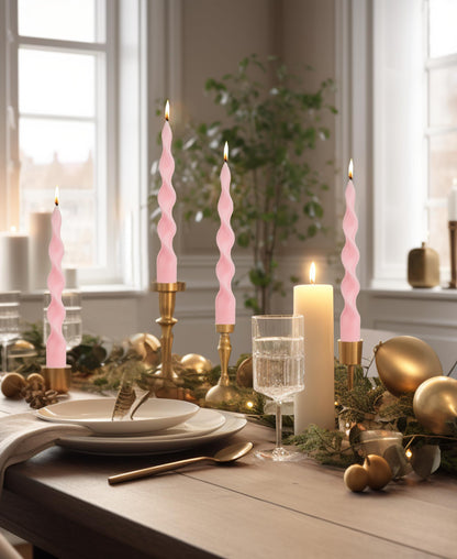 Handmade Spiral Taper Candles – 10" Unscented, Dripless (Set of 4)