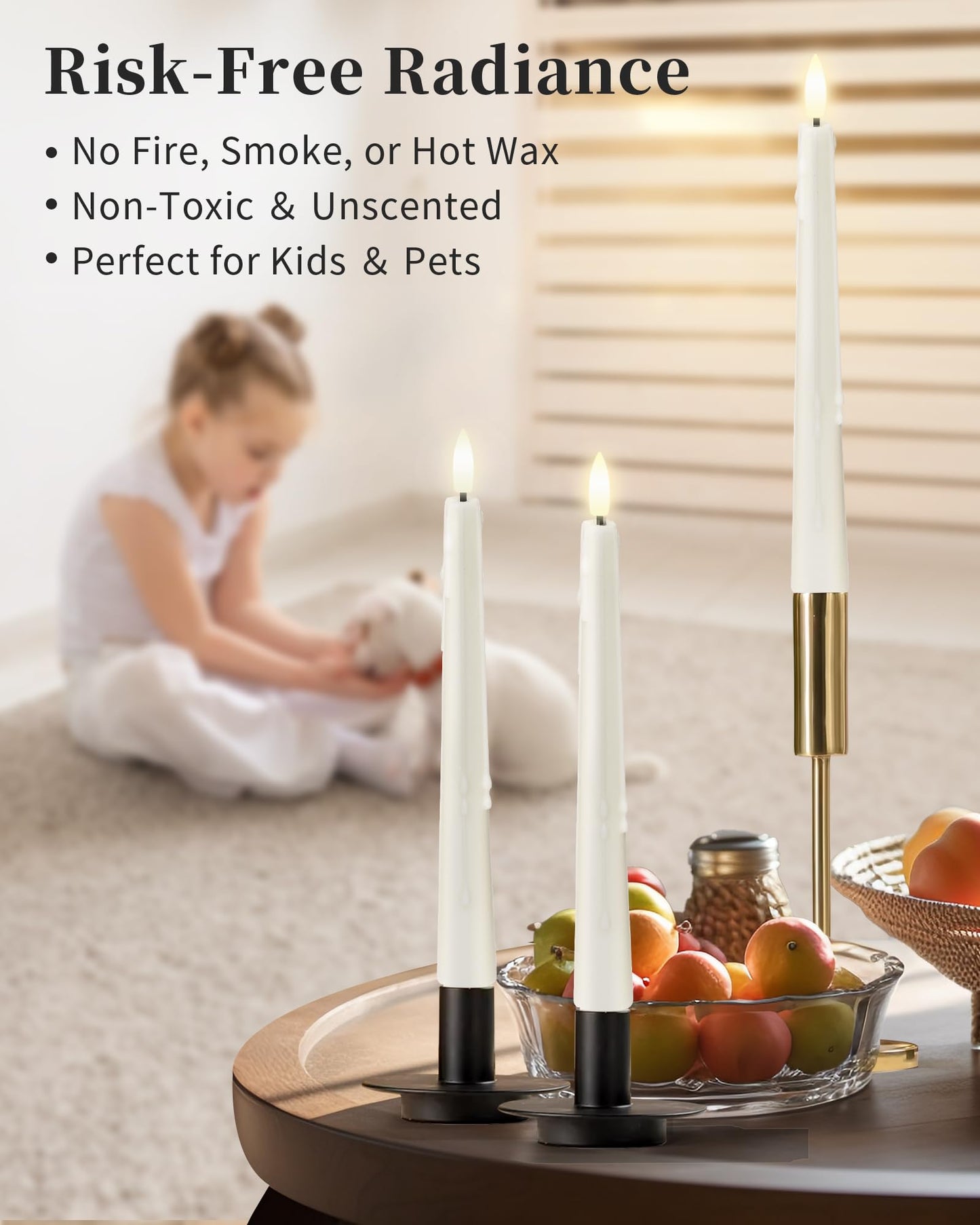 Black Wax Drip Flameless Taper Candles – Set of 6 LED Candles with Remote Control