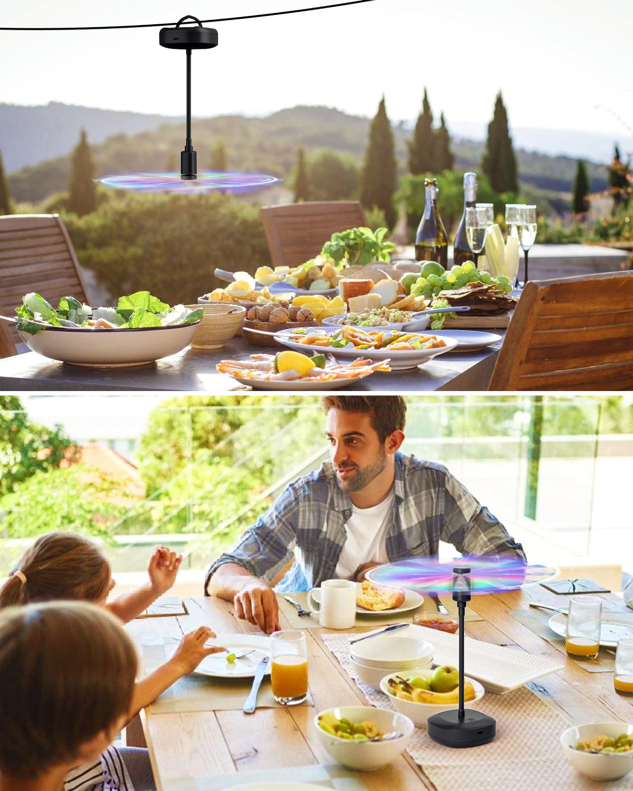 Table Food Fan – Insect Repellent with Reflective Blades, Flexible Neck, Silent Operation, USB-C Charging
