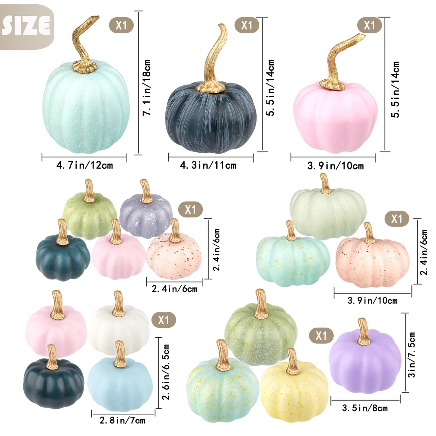White & Gold Artificial Harvest Pumpkins – 16-Piece Fall Décor Set