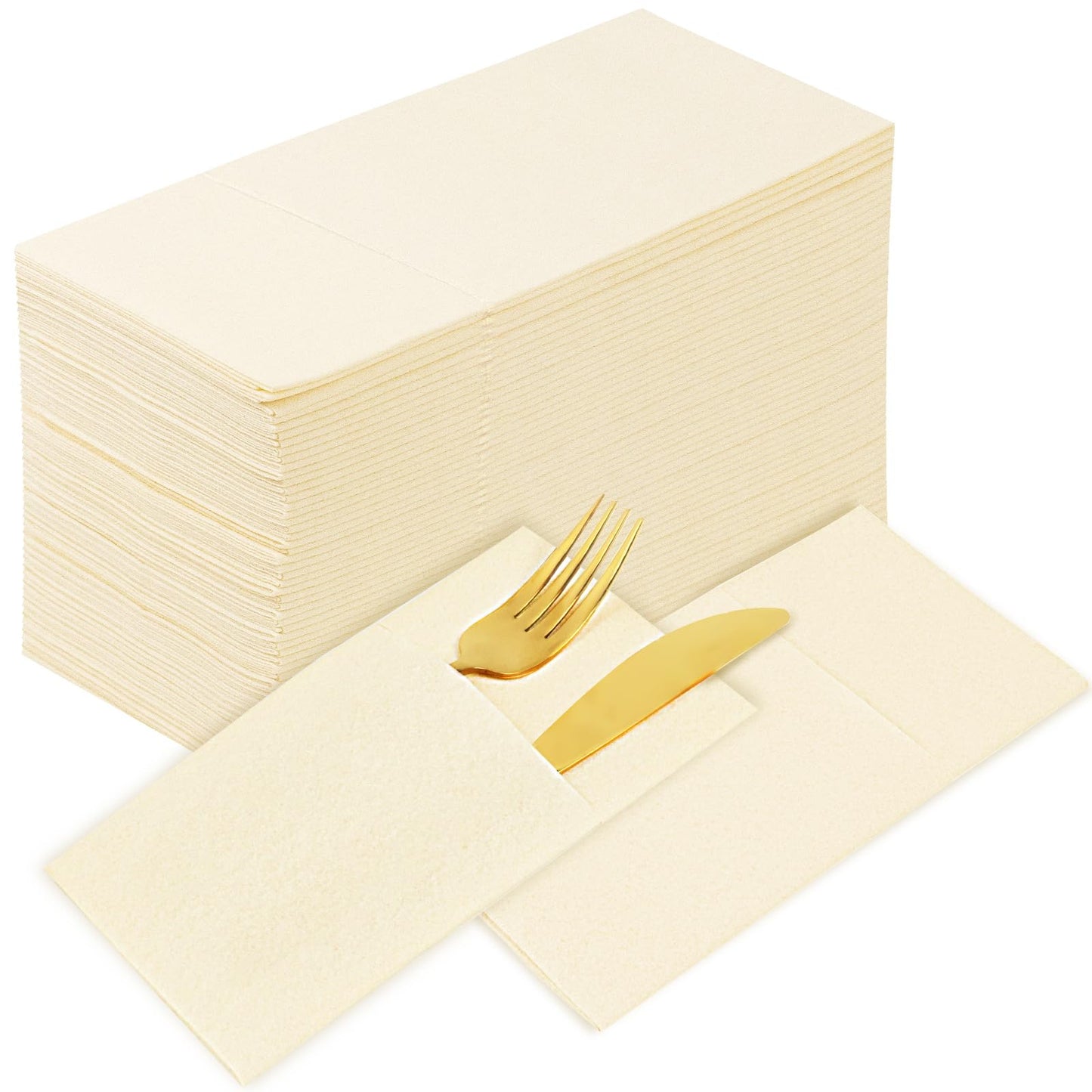 Solid Color Pocket Napkins – 50-Pack Linen-Like Paper Napkins with Silverware Pocket | Soft, Absorbent & Elegant for Dining, Weddings, and Events - Matcha Green