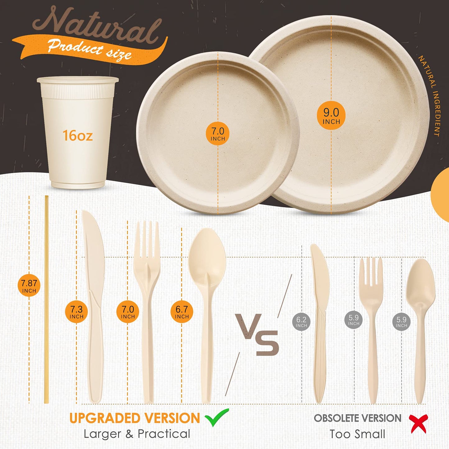Compostable Dinnerware Set – Eco-Friendly Plates, Cutlery, Cups & More for 50 Guests -400-Pack