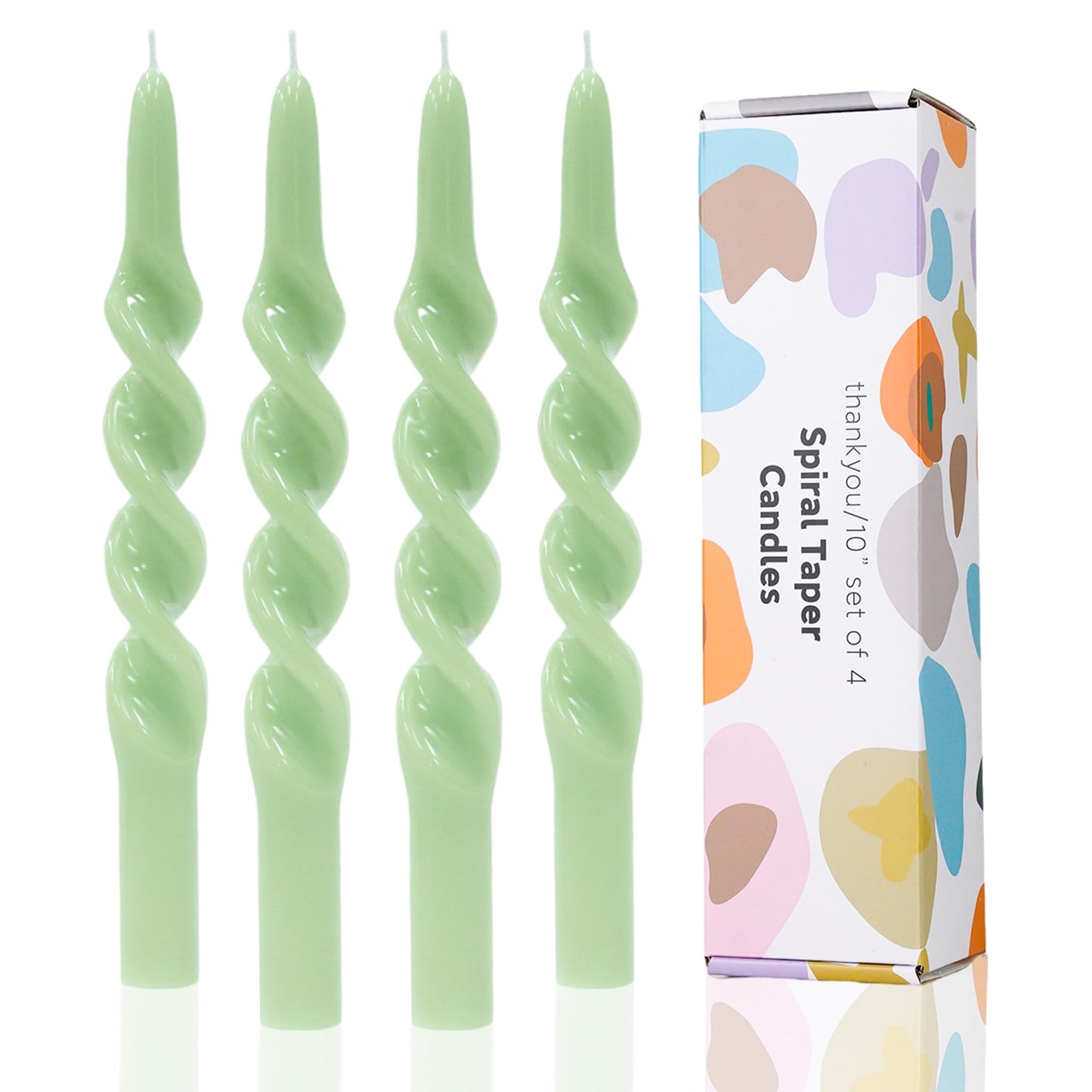 Handmade Spiral Taper Candles – 10" Unscented, Dripless (Set of 4)