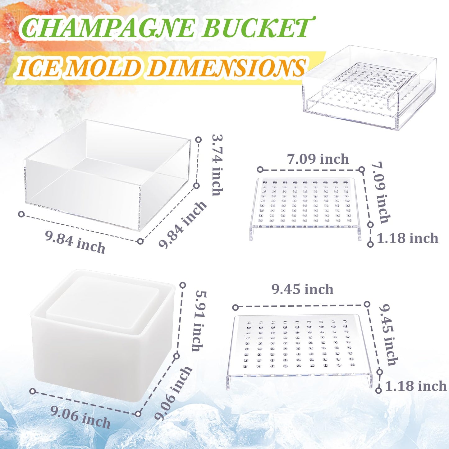Champagne Ice Bucket Set with Silicone Ice Mold & Draining Racks – Acrylic Drink Chiller for Parties, Weddings & Celebrations