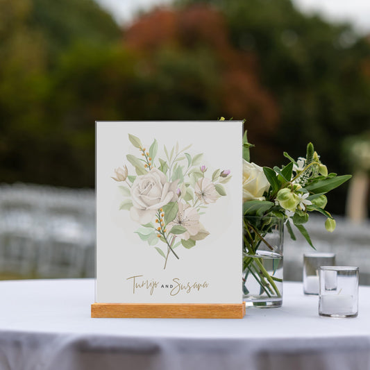 Beech Wood Acrylic Sign Holder – Double-Sided Slotted Display Stand for Menus, Signs, Promotions | Clear Acrylic Tabletop Signage