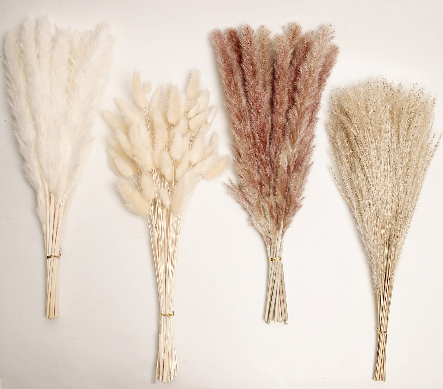 Natural Dried Pampas Grass Bouquet – Mixed Fluffy Pompous Grass for Vase, Boho Decor, Weddings, Gifts & Home Arrangements 100PCS