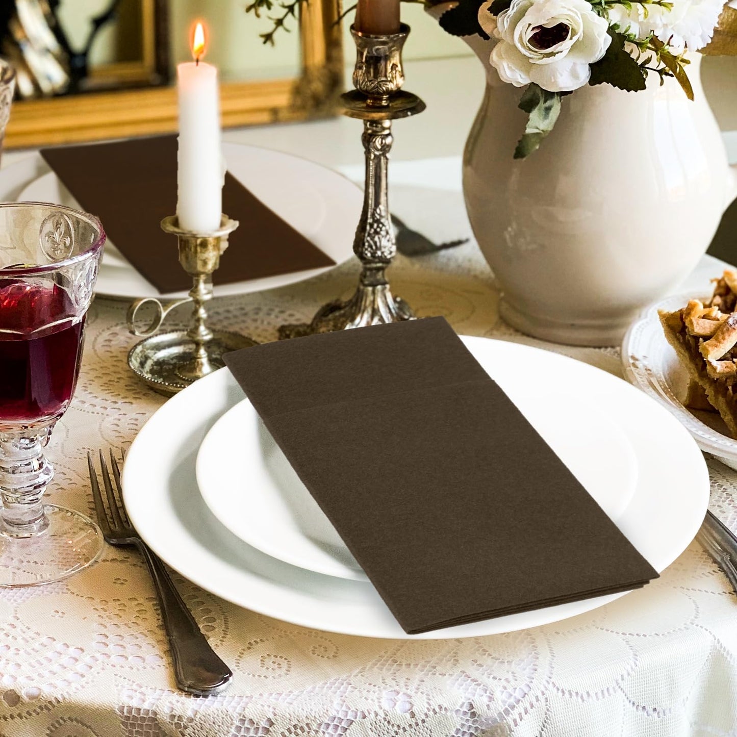 Solid Color Pocket Napkins – 50-Pack Linen-Like Paper Napkins with Silverware Pocket | Soft, Absorbent & Elegant for Dining, Weddings, and Events - Matcha Green