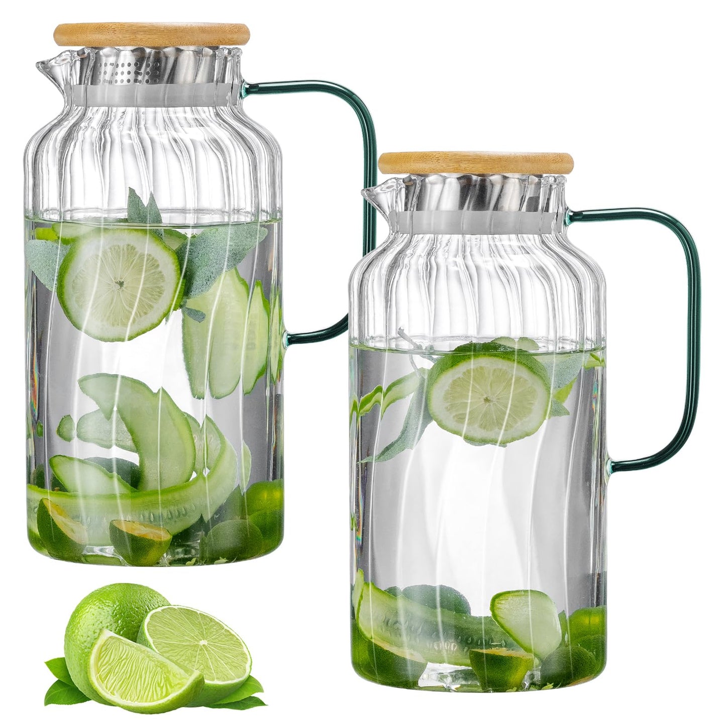 Glass Water Pitcher – 68oz Borosilicate Carafe with Stainless Steel Lid - Heat-Resistant