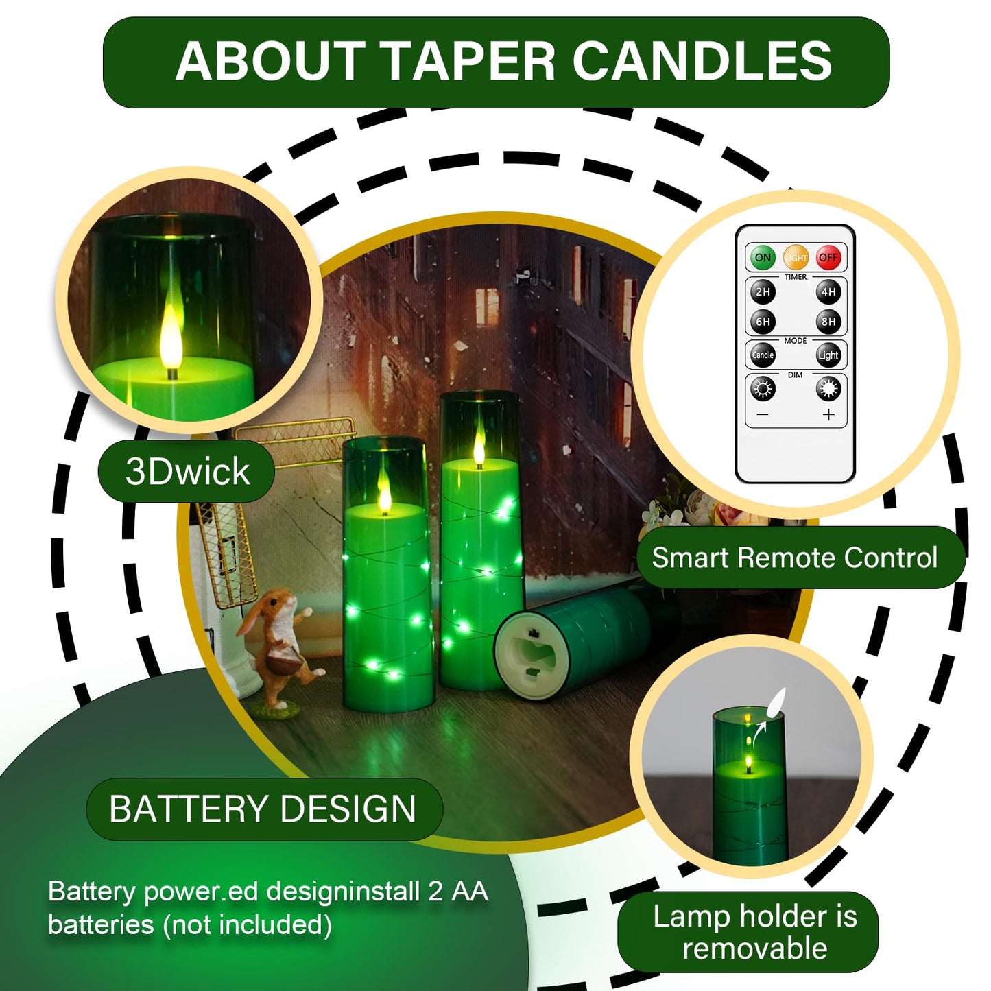 Flameless Mood Lighting Candle Set with Embedded String Lights