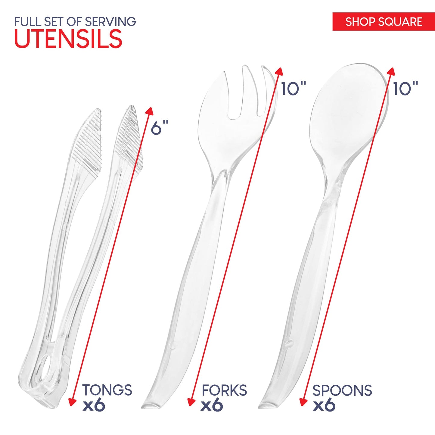 Durable Plastic Serving Utensils Set – 10" Serving Fork, Spoon & 6" Tongs | BPA-Free, Reusable or Disposable | Perfect for Parties, Catering & Events