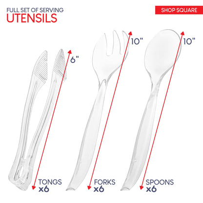 Durable Plastic Serving Utensils Set – 10" Serving Fork, Spoon & 6" Tongs | BPA-Free, Reusable or Disposable | Perfect for Parties, Catering & Events